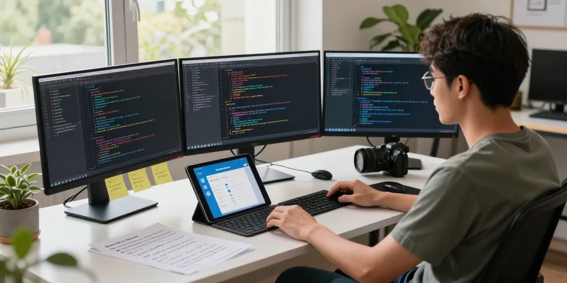 Seamless workspace for creating telegram china bots, showcasing coding, teamwork, and tech innovation.