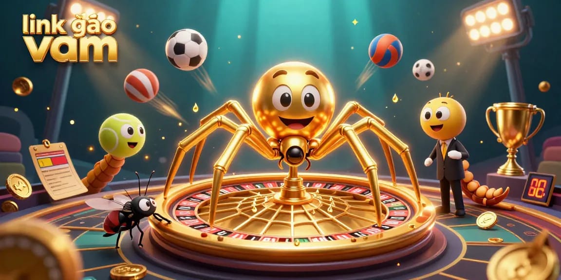 Engage with the excitement of betting at link vào vmax, featuring a golden spider and dynamic sports elements.