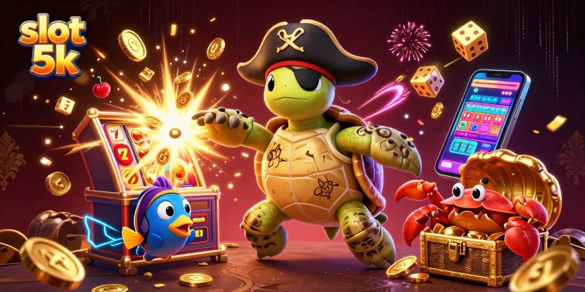 Win big with slot 5k: a thrilling 3D casino scene bursting with vibrant games and treasures.