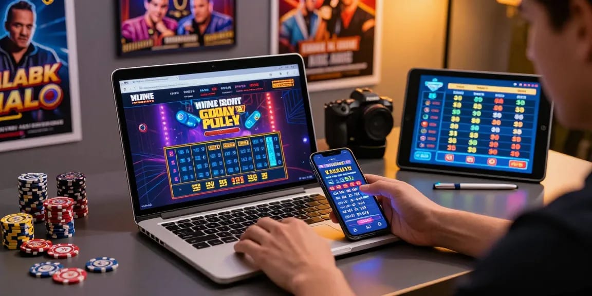 Pengguna ratutogel yang terlibat dalam taruhan lotere online dengan perangkat modern.