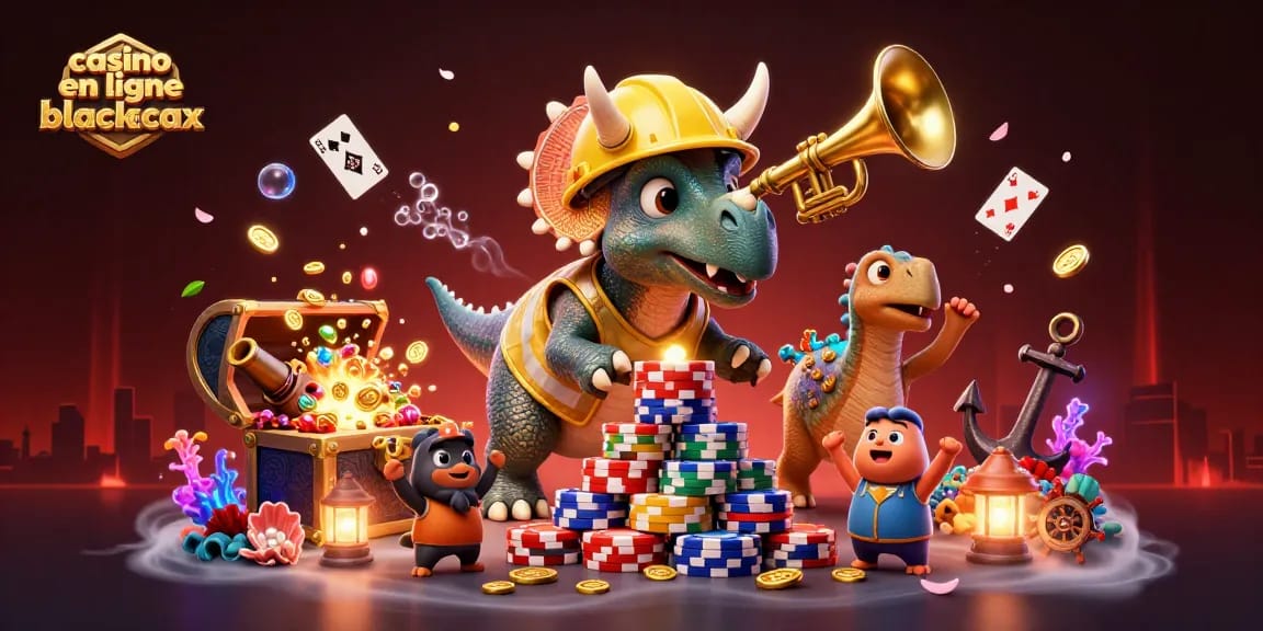 Jouez au casino en ligne blackjack dans une illustration vibrante avec des personnages enthousiasmants.