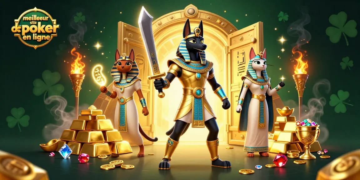 Jouez au meilleur site de poker en ligne avec des guerriers de l'ancienne Égypte et des trésors scintillants.