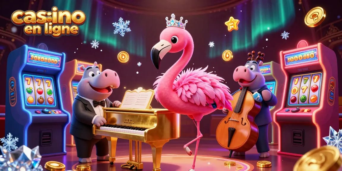 Vivez l'excitation vibrante du casino en ligne avec des personnages de dessin animé et des machines à sous colorées.