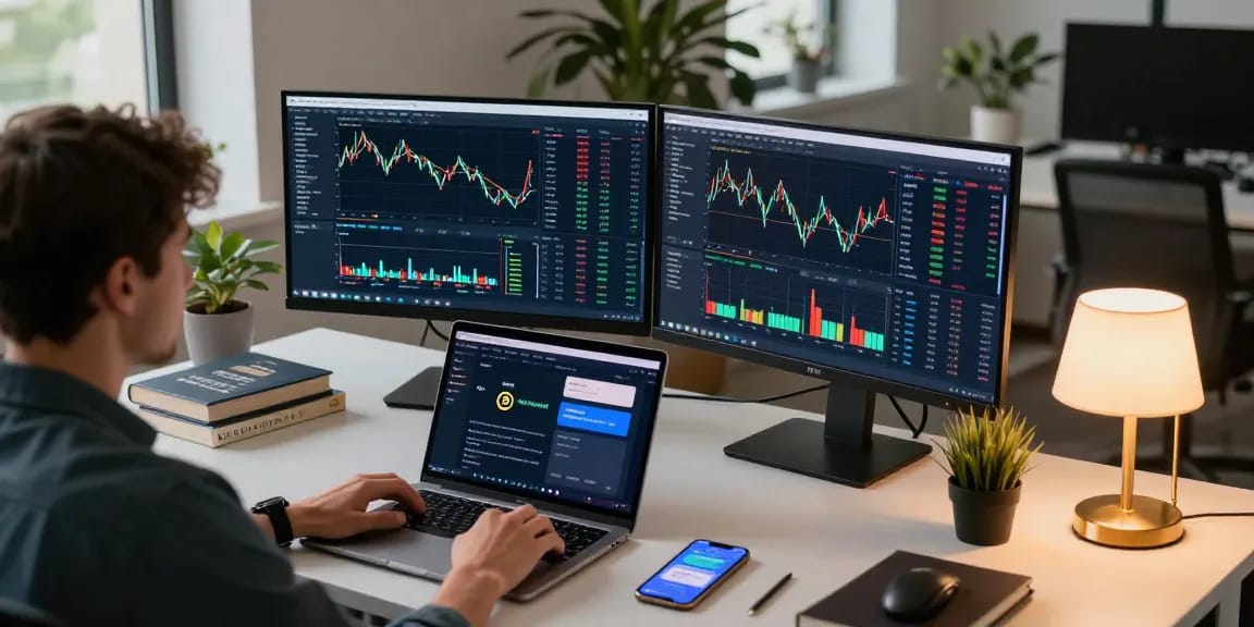 Cricbet99 trading setup featuring cryptocurrency charts, DeFi platforms, and advanced trading tools.