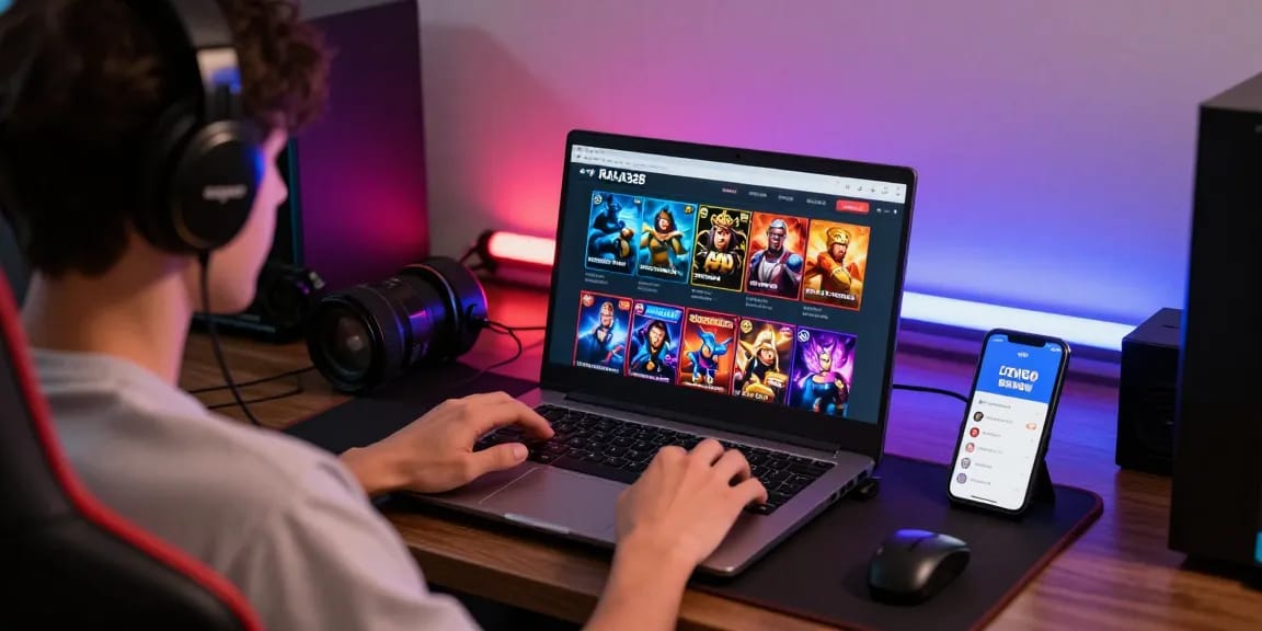Engaging user experience on Raja328 gaming platform with diverse game options and vibrant setup.