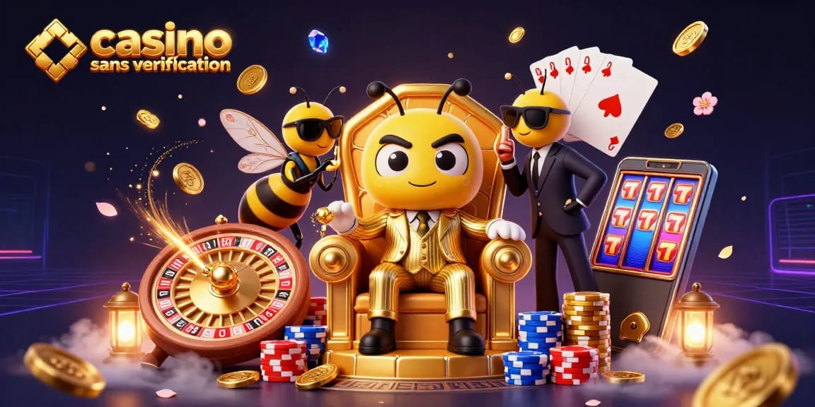 Jouez dans un casino sans vérification pour une expérience immersive, entouré de personnages ludiques.