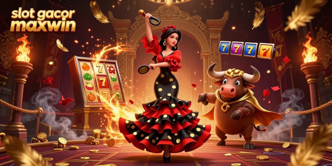 Play slot gacor maxwin with vibrant casino scene and a fiery dance of luck and joy.