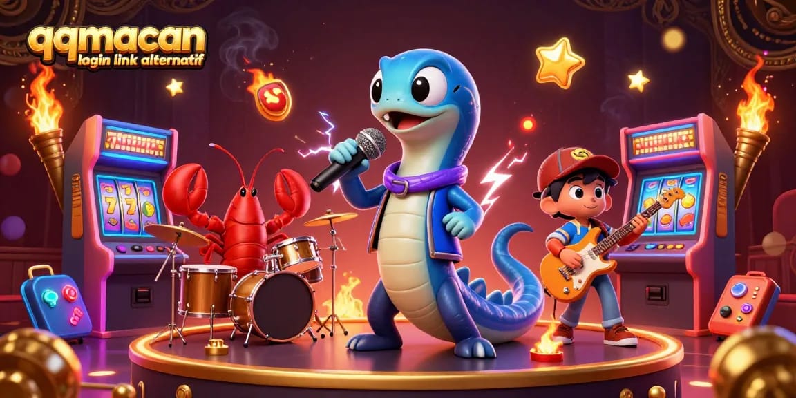 Activate winning fun with qqmacan login link alternatif, featuring lively 3D casino characters in action.