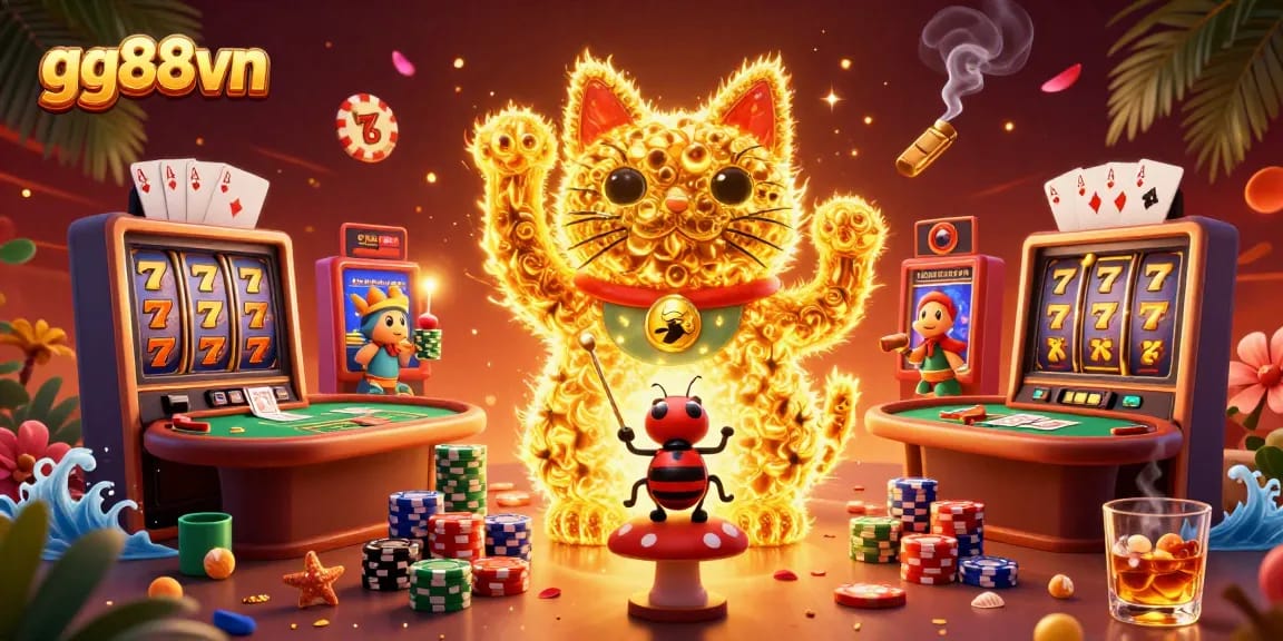 Experience incredible wins at gg88vn with a dynamic and vibrant online casino illustration showcasing legendary gaming elements.