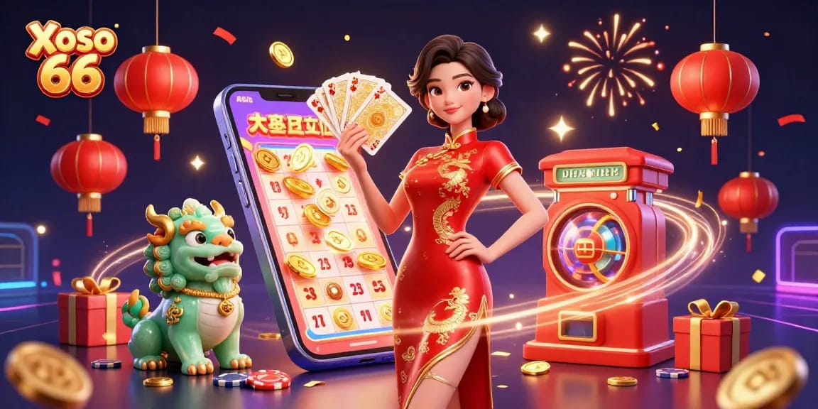 Experience thrilling lottery gaming with Xoso 66, featuring vibrant characters and exciting prizes.