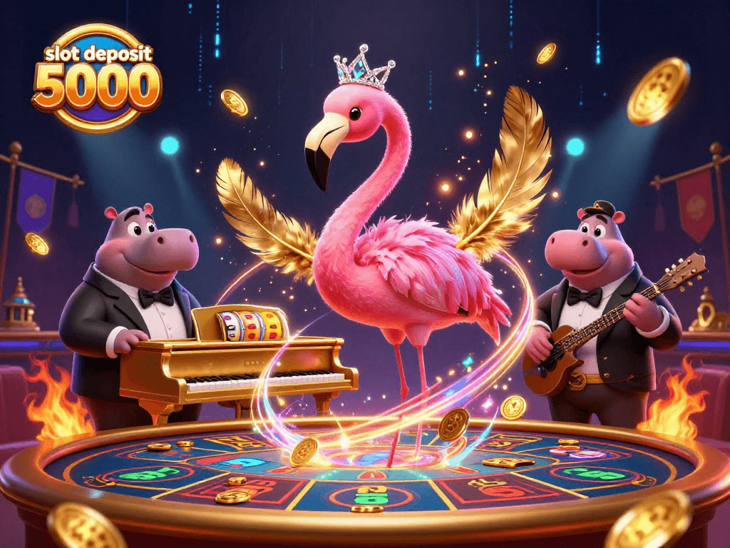 Experience thrilling gameplay with slot deposit 5000 in an animated casino scene featuring unique characters and vibrant elements.