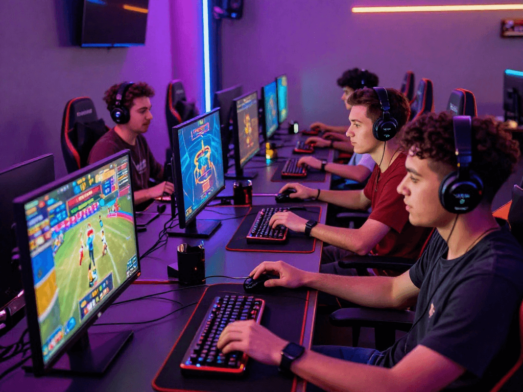 Engaging gaming scene on Raja328 platform with diverse players immersed in gaming activities.