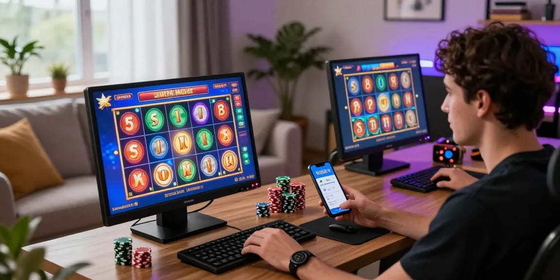 Exciting online gaming scene showcasing slot depo 1k with vibrant game visuals and cozy atmosphere.