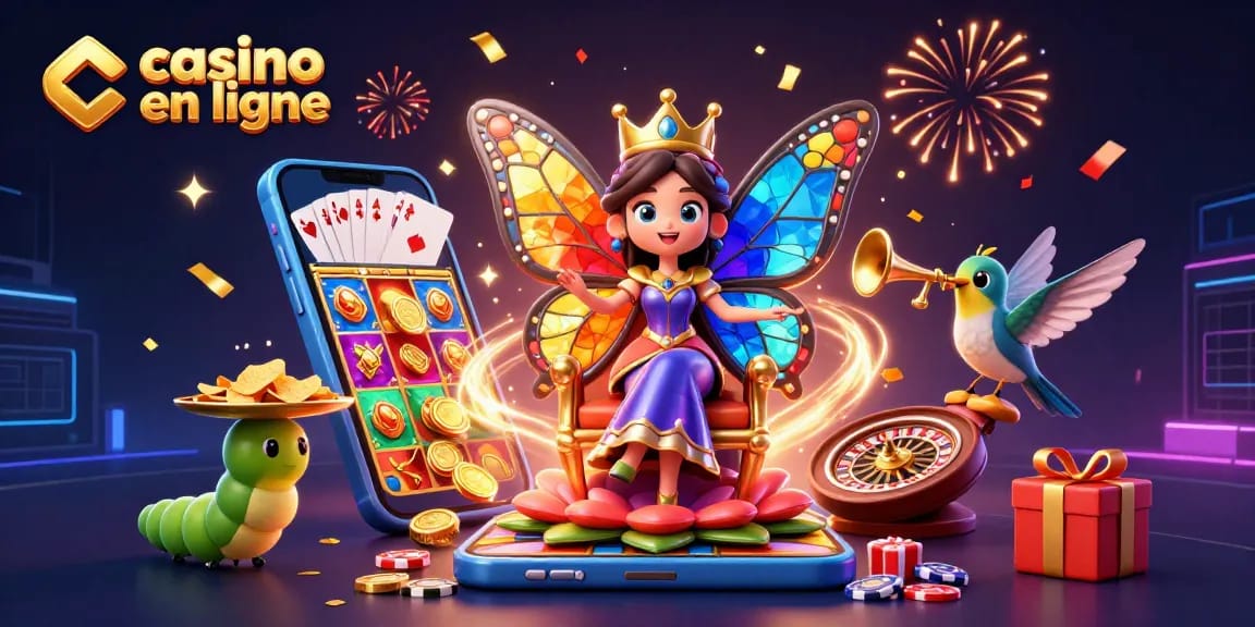 Jouez à des jeux de casino en ligne avec notre illustration colorée et festive.