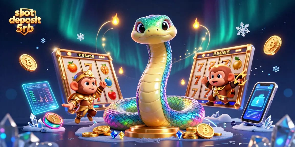 Spin and win with slot deposit 5rb, featuring colorful characters and vibrant casino elements in a magical setting.