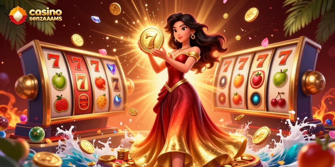 Vinci alla grande nei casino senza AAMS con un'illustrazione sorprendente di una donna che tiene una moneta d'oro.