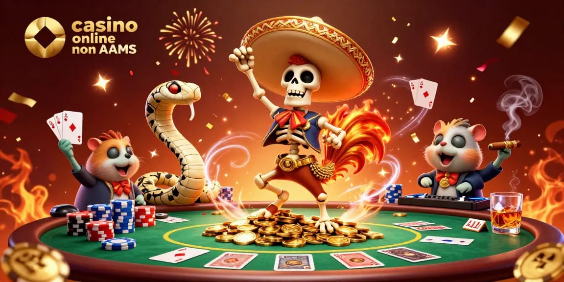 Celebra il gioco nei casino online non AAMS con un divertente scheletro e un DJ criceto.