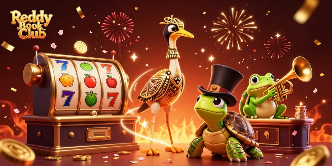 Engage in thrilling gameplay with Reddy Book Club's vibrant slot machines and dynamic casino characters.