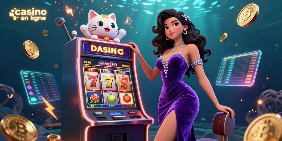Découvrez des jeux palpitants au casino en ligne avec une femme gagnante du jackpot et des éléments de jeu passionnants.