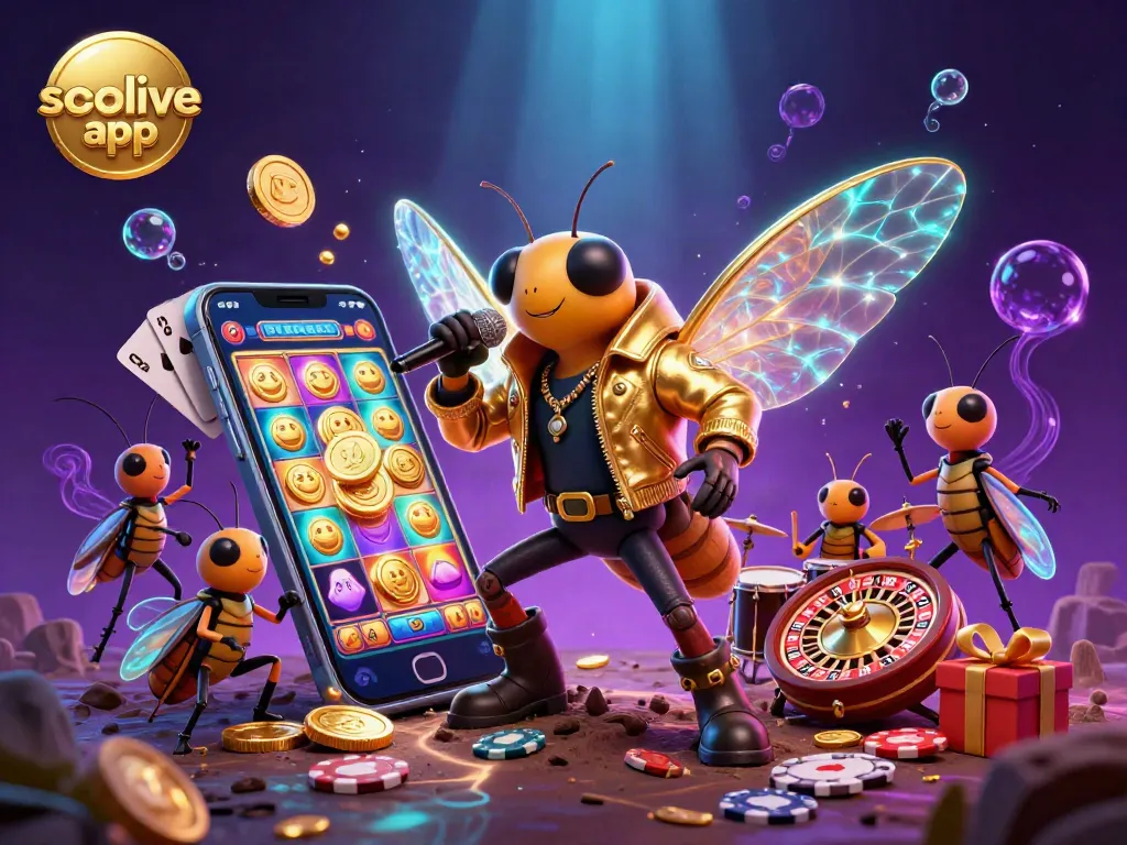 Engage with the socolive app as a vibrant 3D illustration showcases entertainment elements through colorful games and dynamic characters.