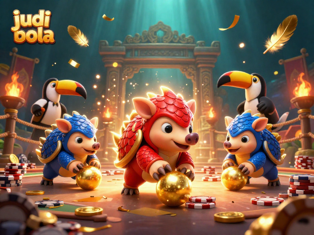 Engaging judi bola scene with rival pangolins and festive casino atmosphere, showcasing dynamic betting action.