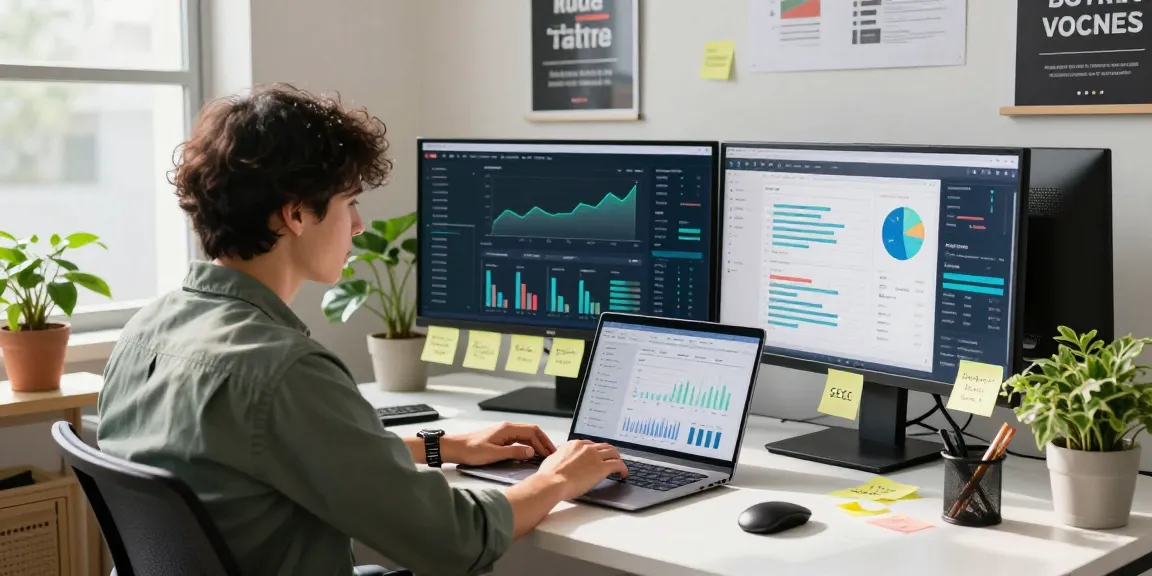 Digital marketing strategist analyzing Homge page links for boost in a creative office setting.