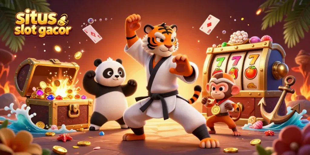 Experience excitement at situs slot gacor with our 3D illustration showcasing vibrant characters and gaming symbols.