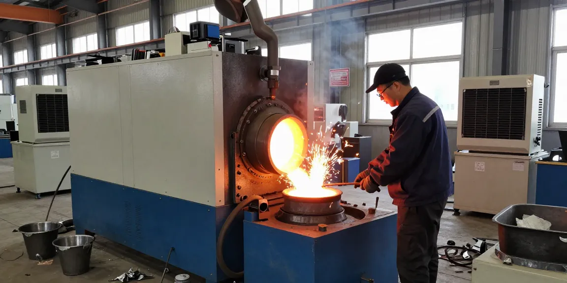 High-frequency induction furnace operating with precision and safety, showcasing advanced metal melting technology.