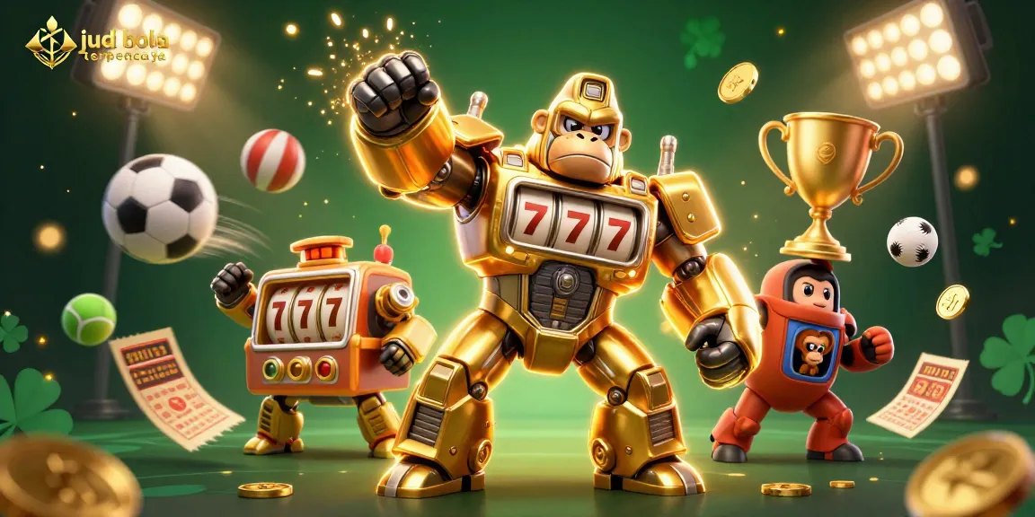 Experience betting with judi bola terpercaya and dynamic sports elements in a vibrant 3D illustration.