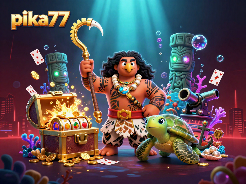 Experience thrilling wins with pika77 in a vibrant 3D casino scene featuring rich game elements and dynamic characters.