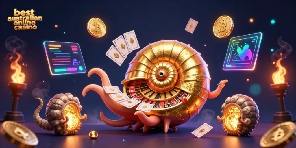 Experience the excitement of the best australian online casino with a vibrant nautilus roulette wheel and crypto elements.