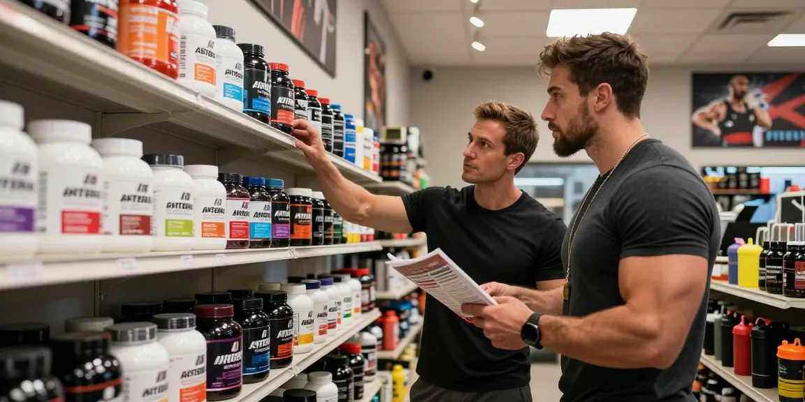 Astera Steroids Shop with an athlete exploring a variety of fitness products while receiving guidance from a personal trainer.