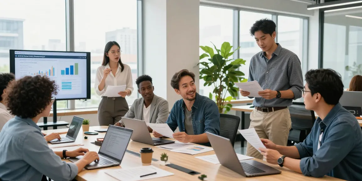 Instant merchant cash advance collaboration in a modern co-working space with entrepreneurs discussing financing options.
