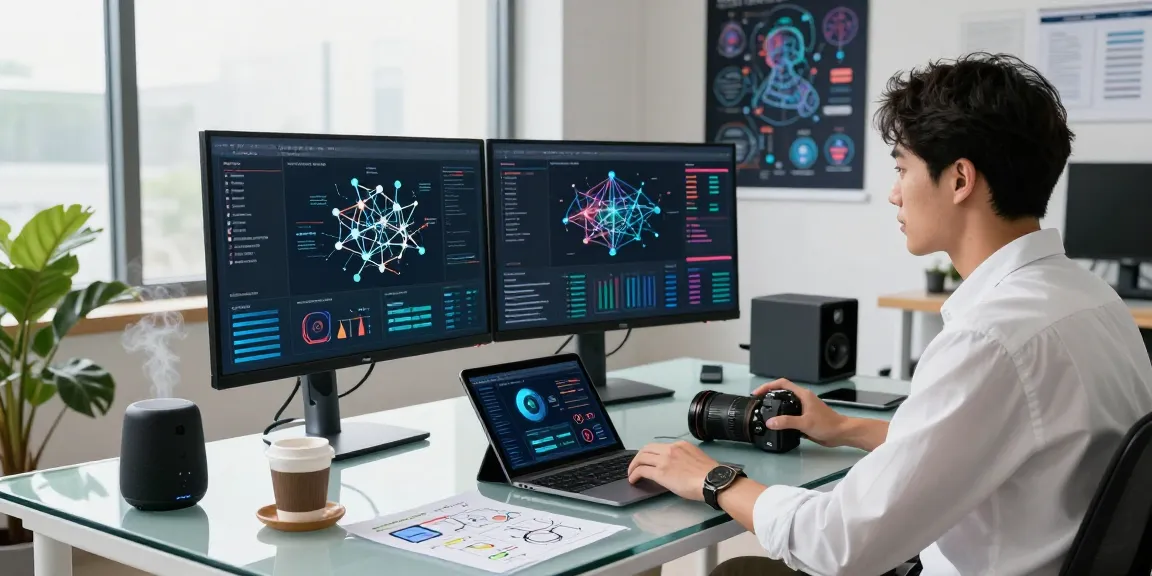 What are the Essential tools for AI with a data scientist analyzing algorithms in a modern tech workspace