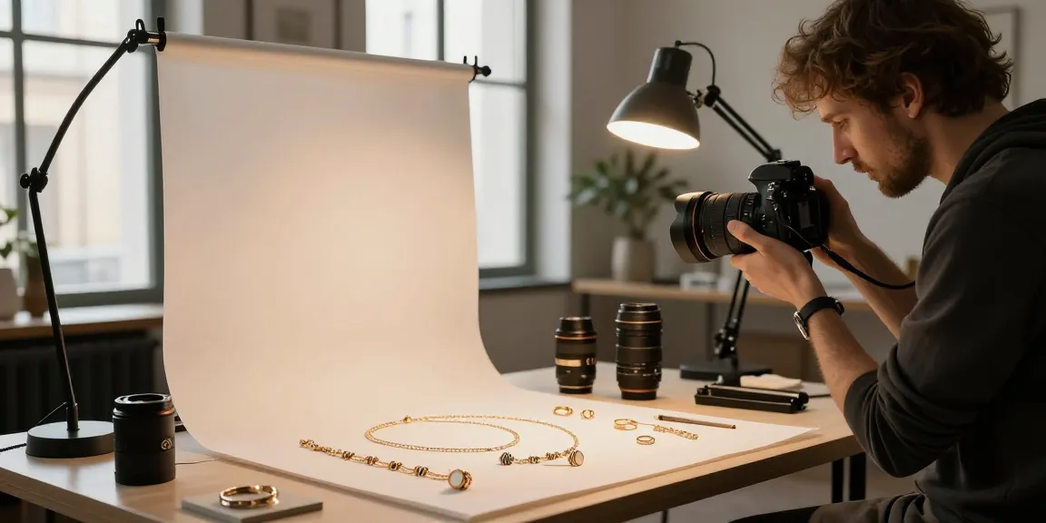 Photographe de bijoux à Milan capturant des créations en studio, mettant en valeur les détails des bijoux.