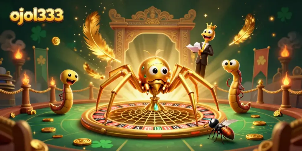 Experience gambling adventure with ojol333 in a vibrant 3D roulette scene full of action and intrigue.