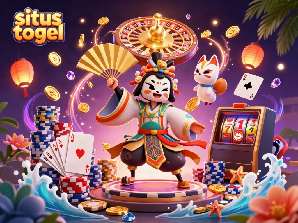 Engage with the thrilling world of situs togel in this vibrant, dynamic 3D casino illustration.