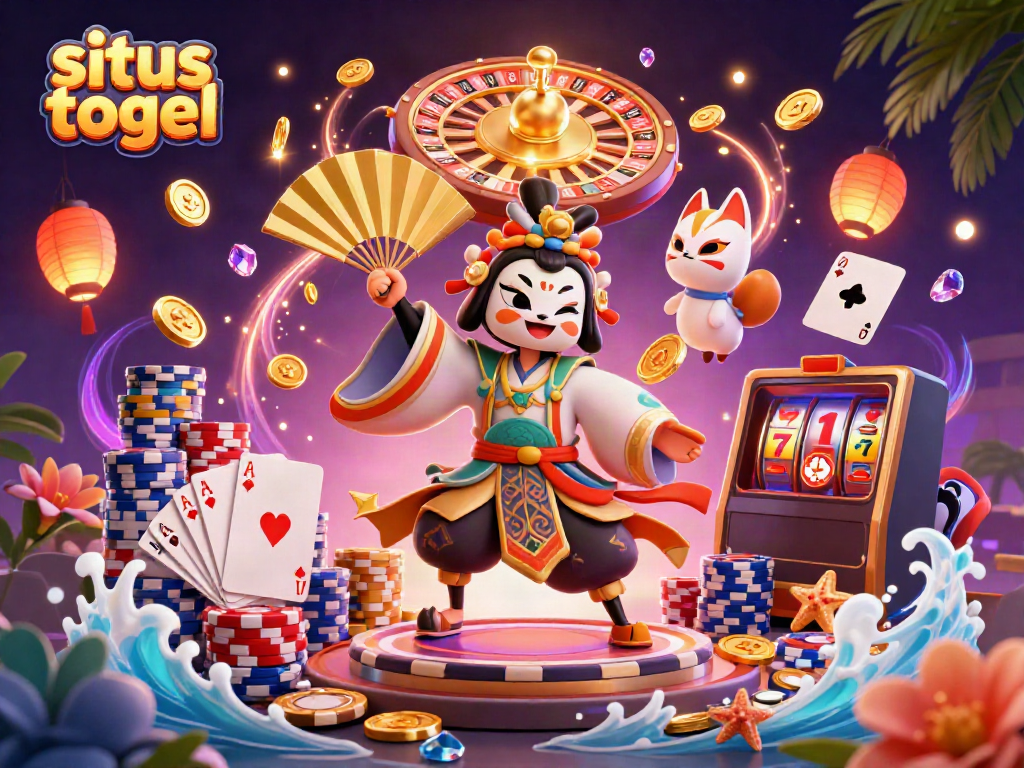 Engage with the thrilling world of situs togel in this vibrant, dynamic 3D casino illustration.