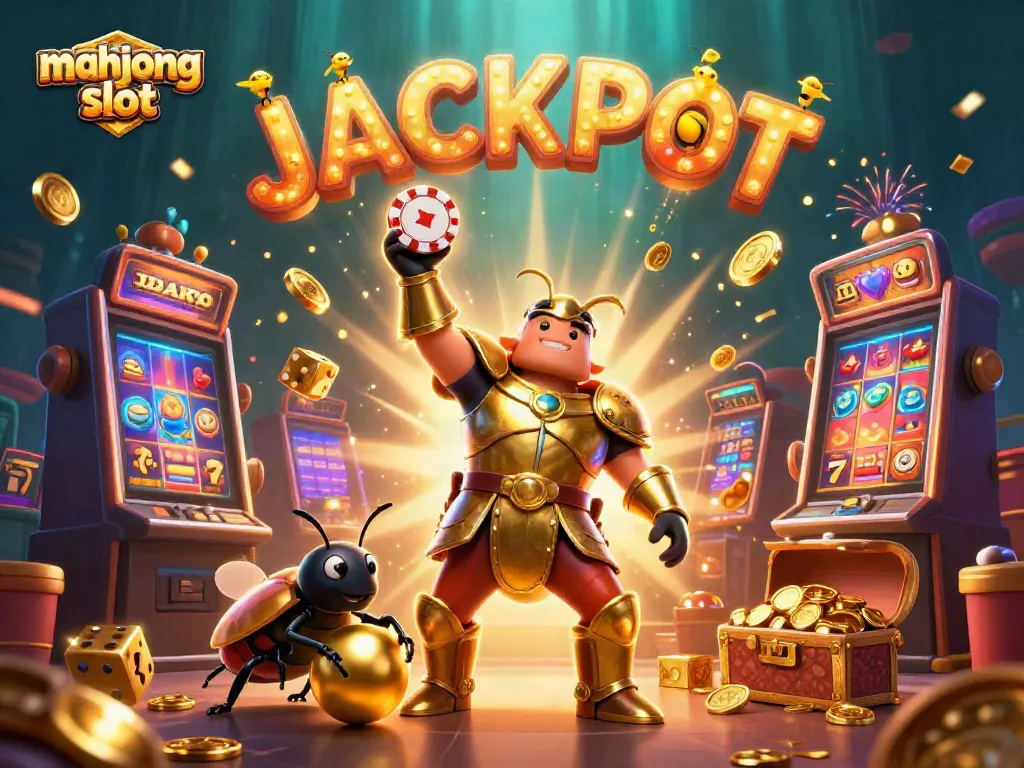 Experience a thrilling mahjong slot victory with animated characters and vibrant casino elements.