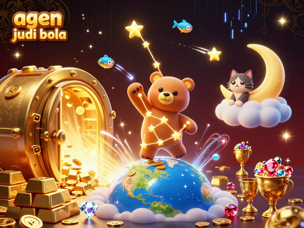 Engage with agen judi bola in vibrant 3D casino action featuring a golden constellation bear and treasure elements.