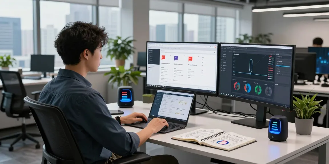 AI image detector in action at a modern tech workspace, showcasing analysis and moderation statistics.