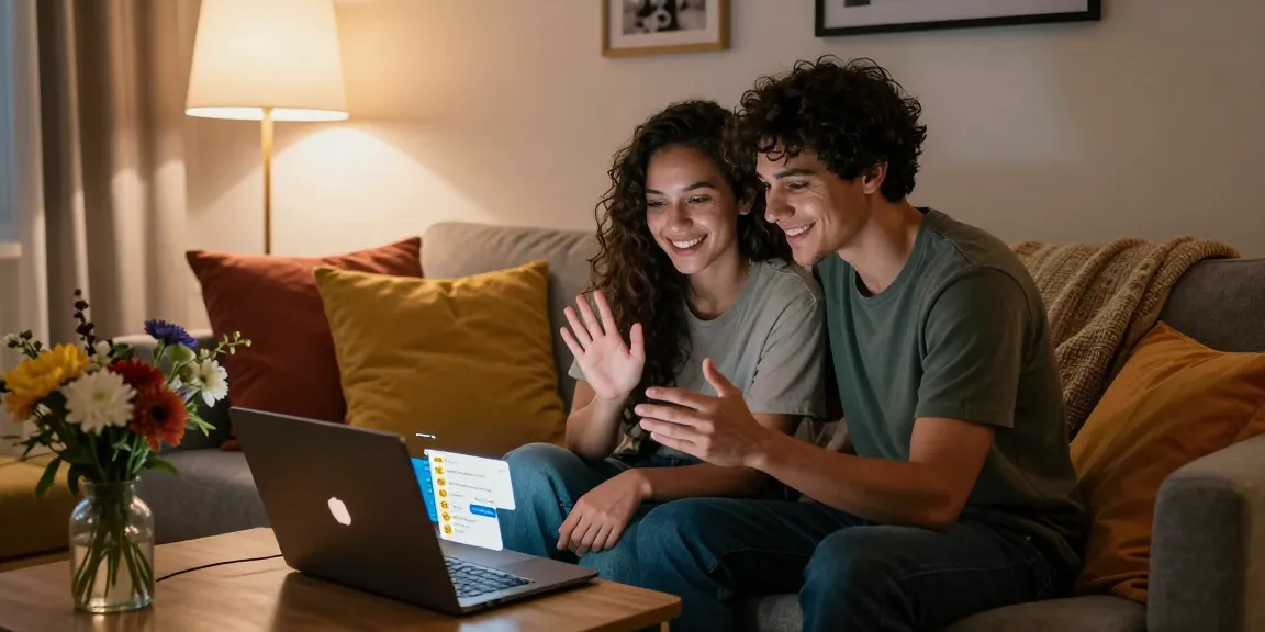 Cozy evening chat setup showcasing free ai sex chat between young couple.