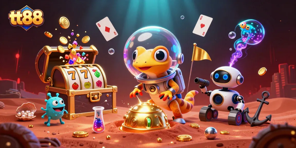 Engage in thrilling gameplay at tt88 with a vibrant Martian gecko exploring a golden casino.