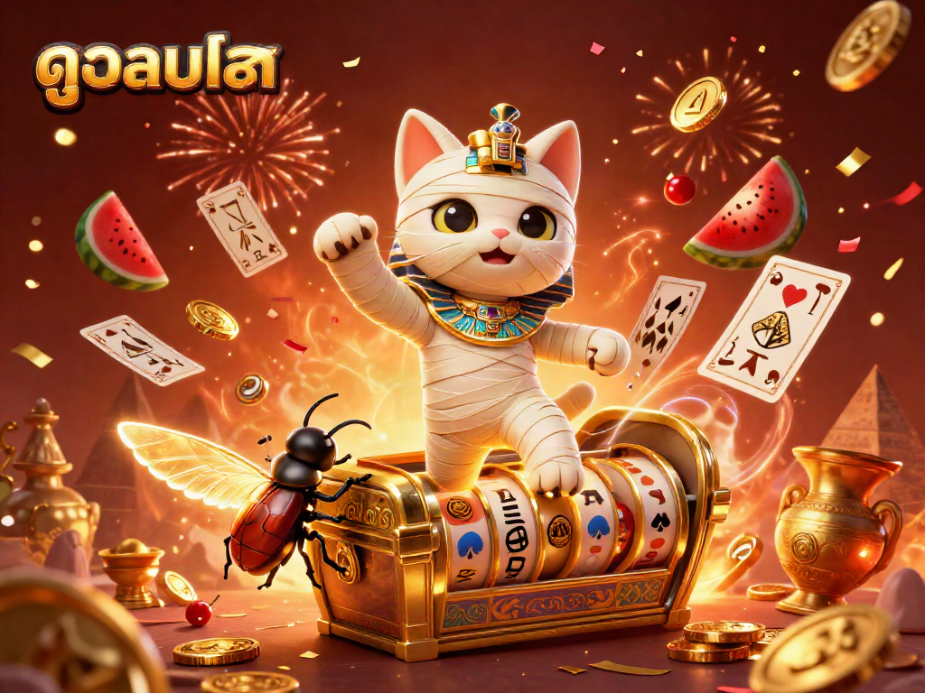Experience high-quality ดูบอลสด streaming in a vibrant online casino atmosphere with Egyptian-themed characters.