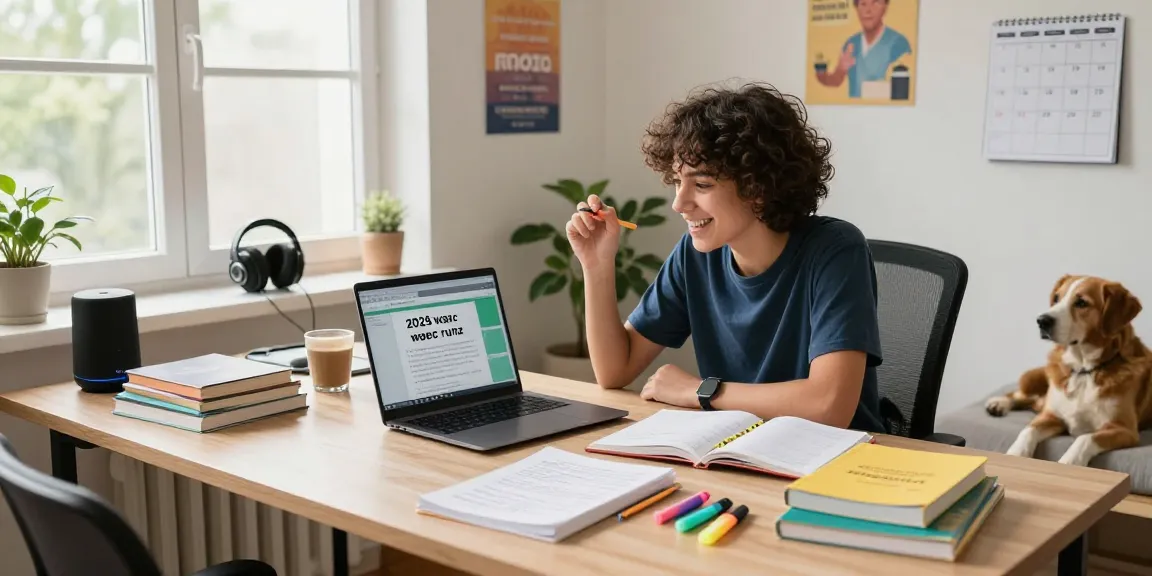 Student studying for the 2026 waec runz in a bright home office filled with study materials and motivational decor.