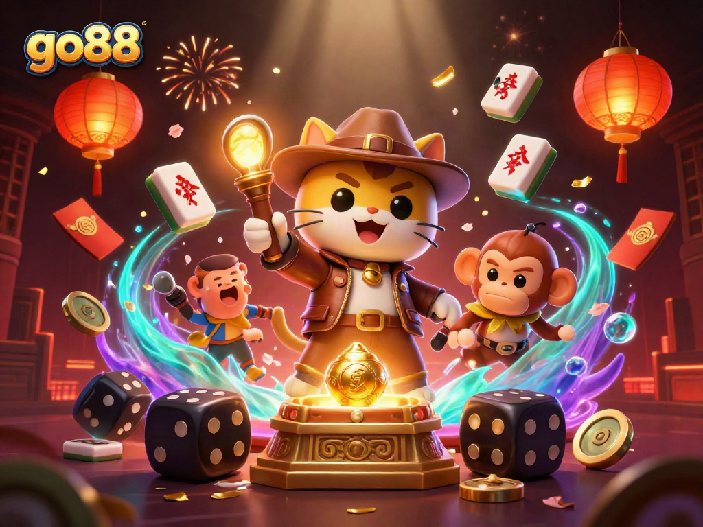 Experience the thrill of go88 with vibrant casino elements and characters in a rich 3D scene.