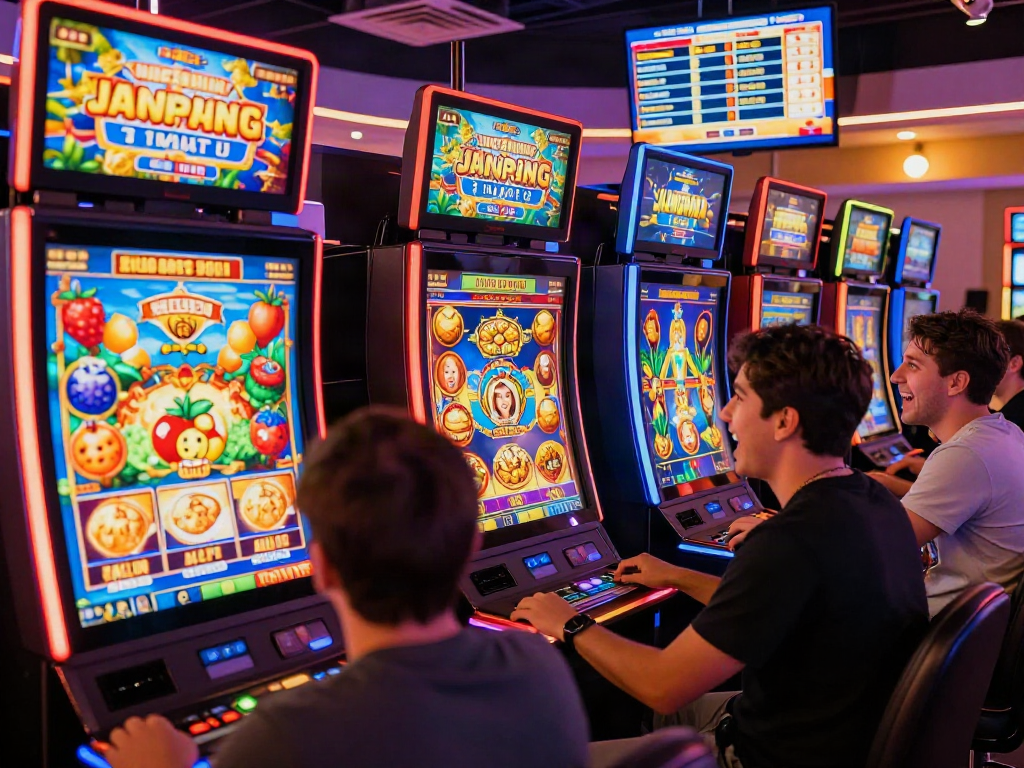 Engaged players enjoying slot gacor games at an online casino with vibrant displays and excitement.