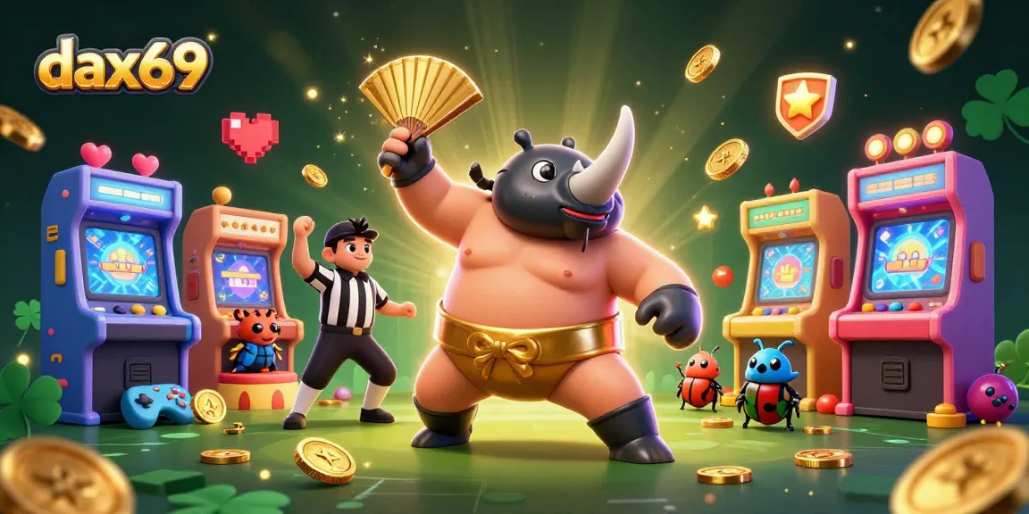 Permainan slot gacor dapati kemenangan di dax69 dengan ilustrasi karakter unik dan efek kasino.