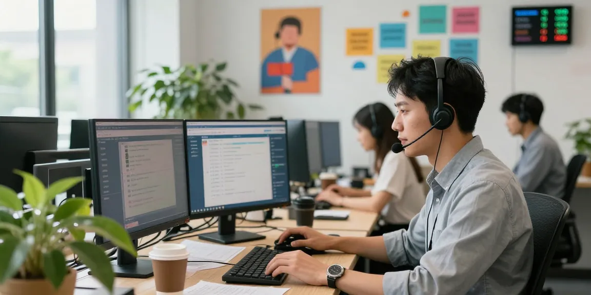 Customer service agent managing Telus-Technical-Support queries in a vibrant call center.