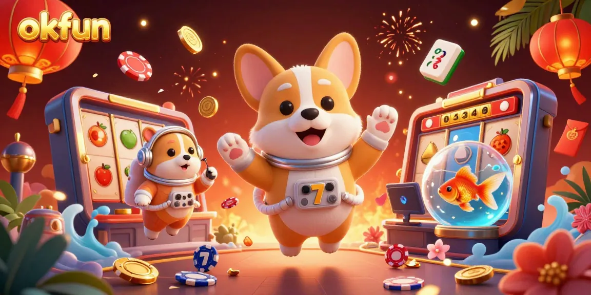 Experience thrilling gambling with okfun in a dynamic space casino scene filled with playful characters and vibrant elements.